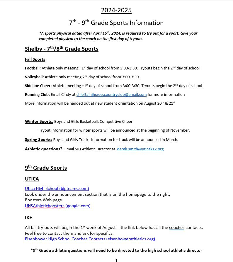 Athletics Information